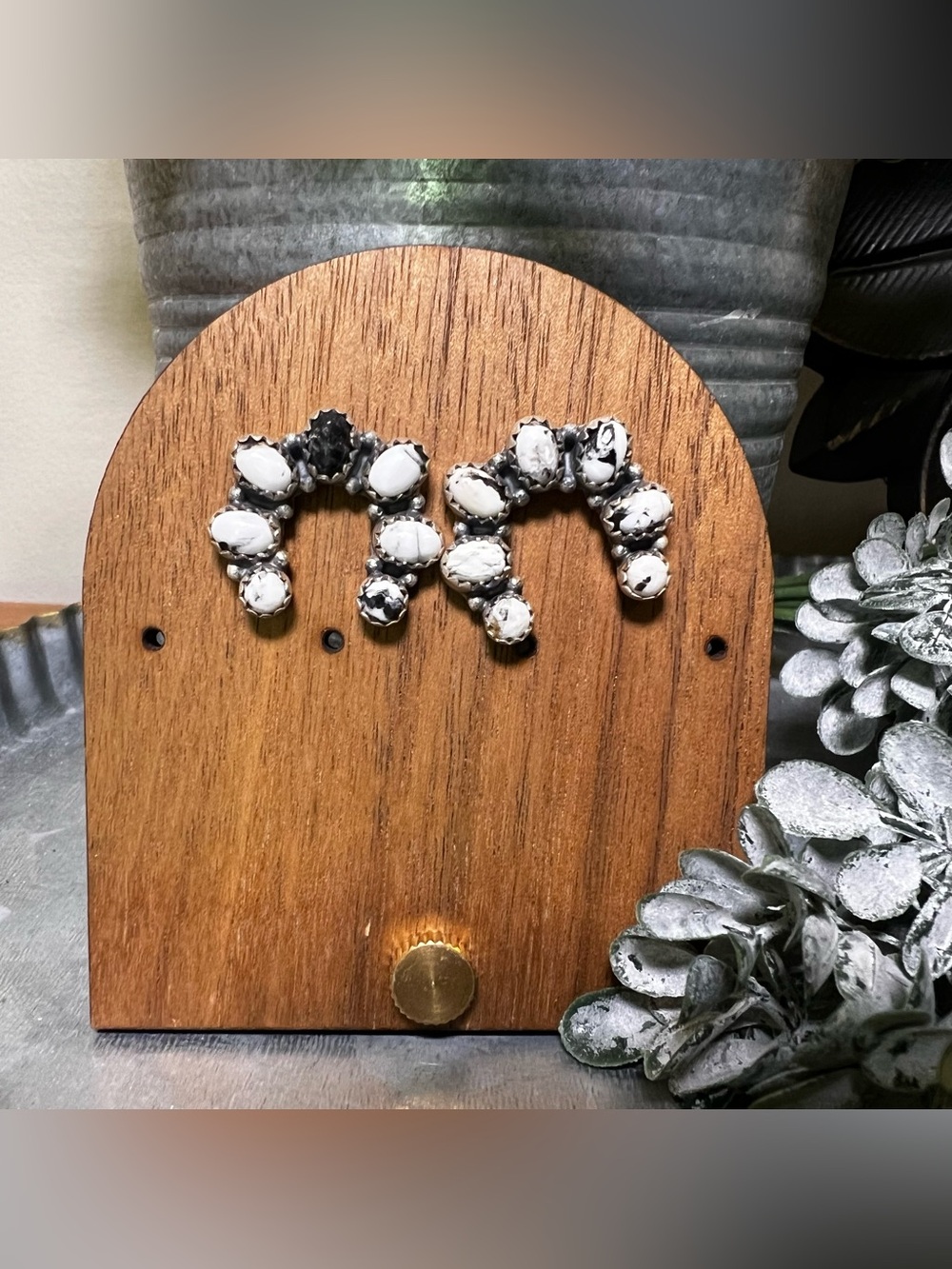 White Buffalo Naja Stud Earrings Sterling Silver Southwestern Hada Collection